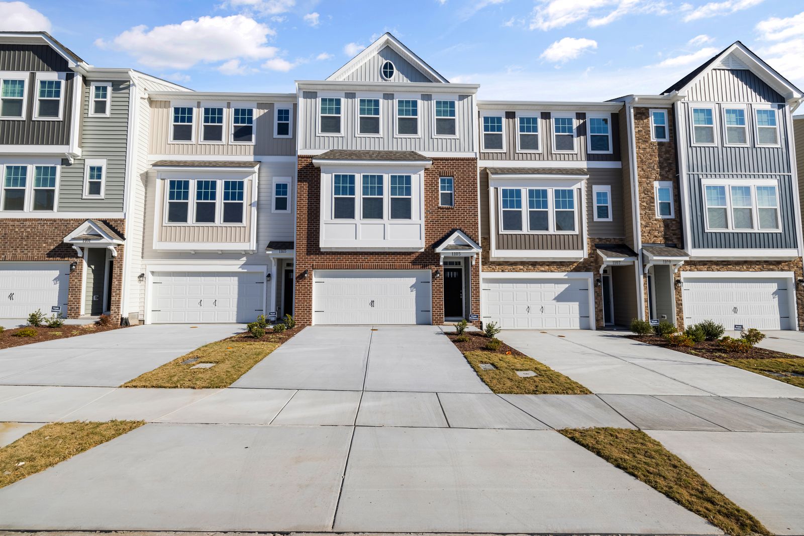 A row of newly built townhouses